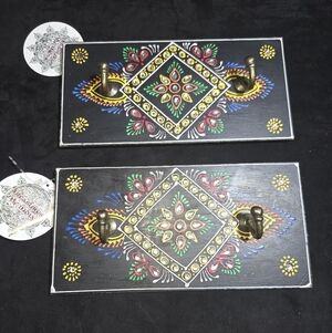 Colorful Painted Wall Plaques With Hooks Boho Chakra Set Of 2